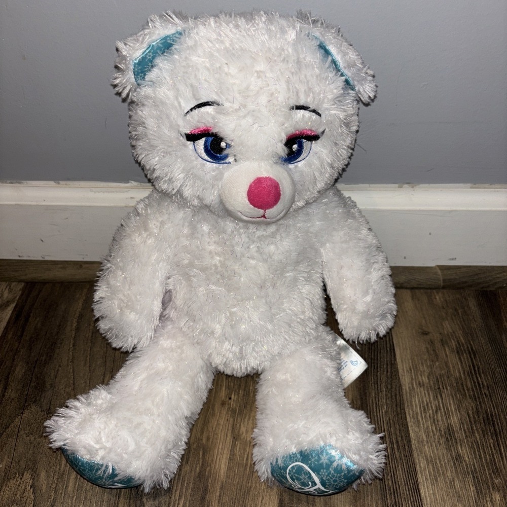 Build A Bear Workshop BAB Disney Frozen Elsa White Sparkly Plush Teddy Bear 16"